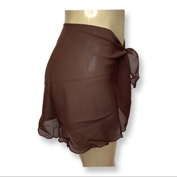 Zuliana Brown Short Sarong Tie Cover Up Skirt. Made in USA. New With Tags. - Picture 2 of 7